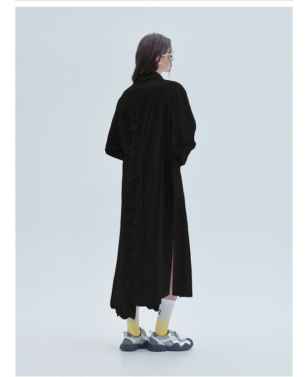 Lace Mix Unbalanced Shirt Long Dress Black — vue 6