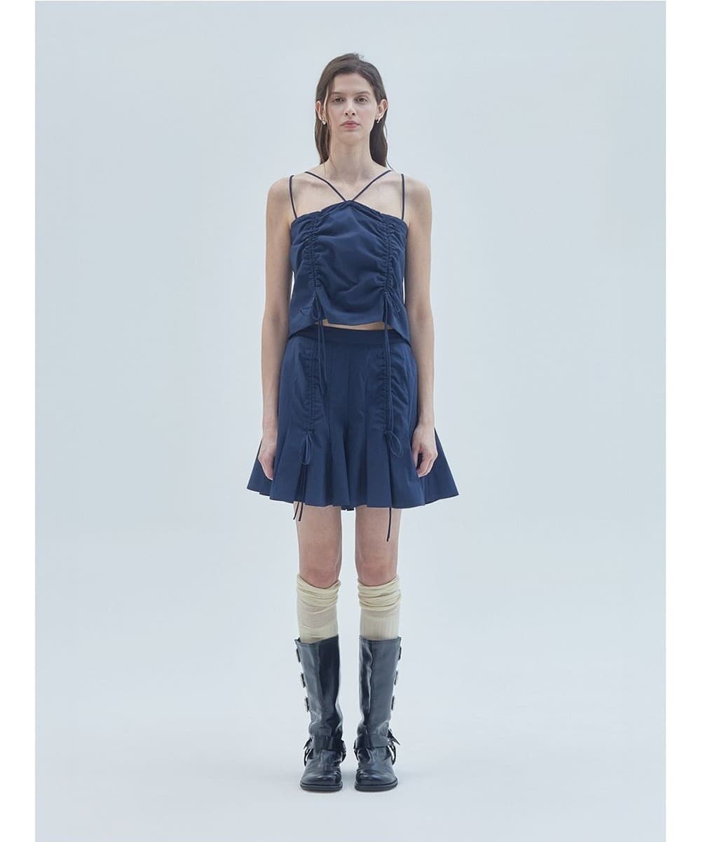 Shirring Detail Flared Skirt Pants Navy — vue 2