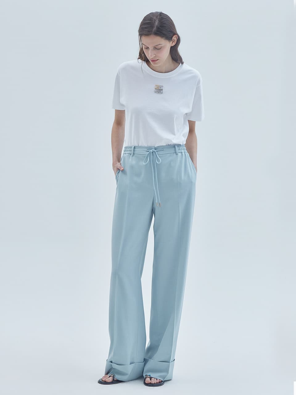 Believe Logo Roll-Up Banded Wide Slacks Mint