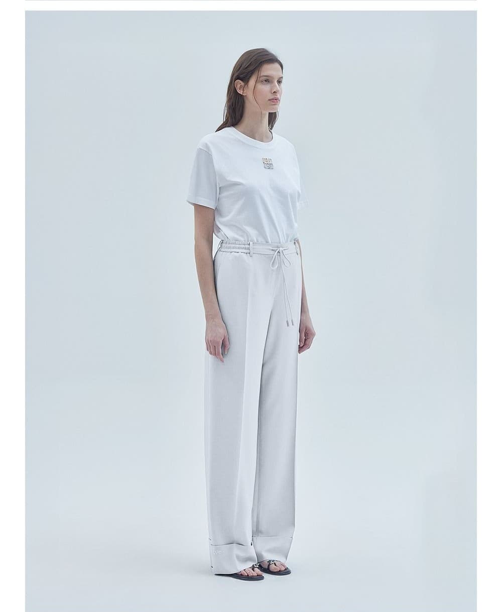 Believe Logo Roll-Up Banded Wide Slacks White — vue 3