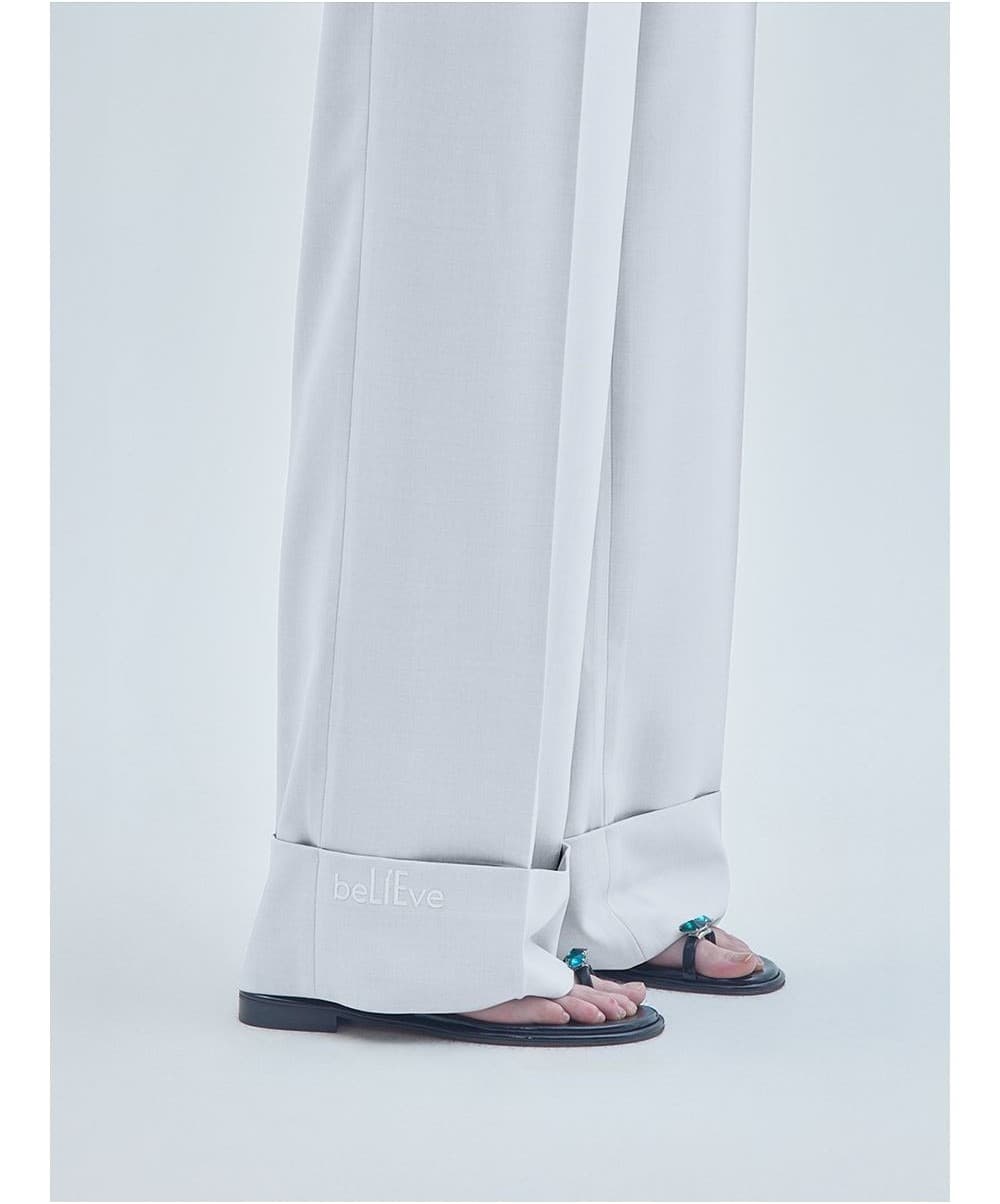 Believe Logo Roll-Up Banded Wide Slacks White — vue 6