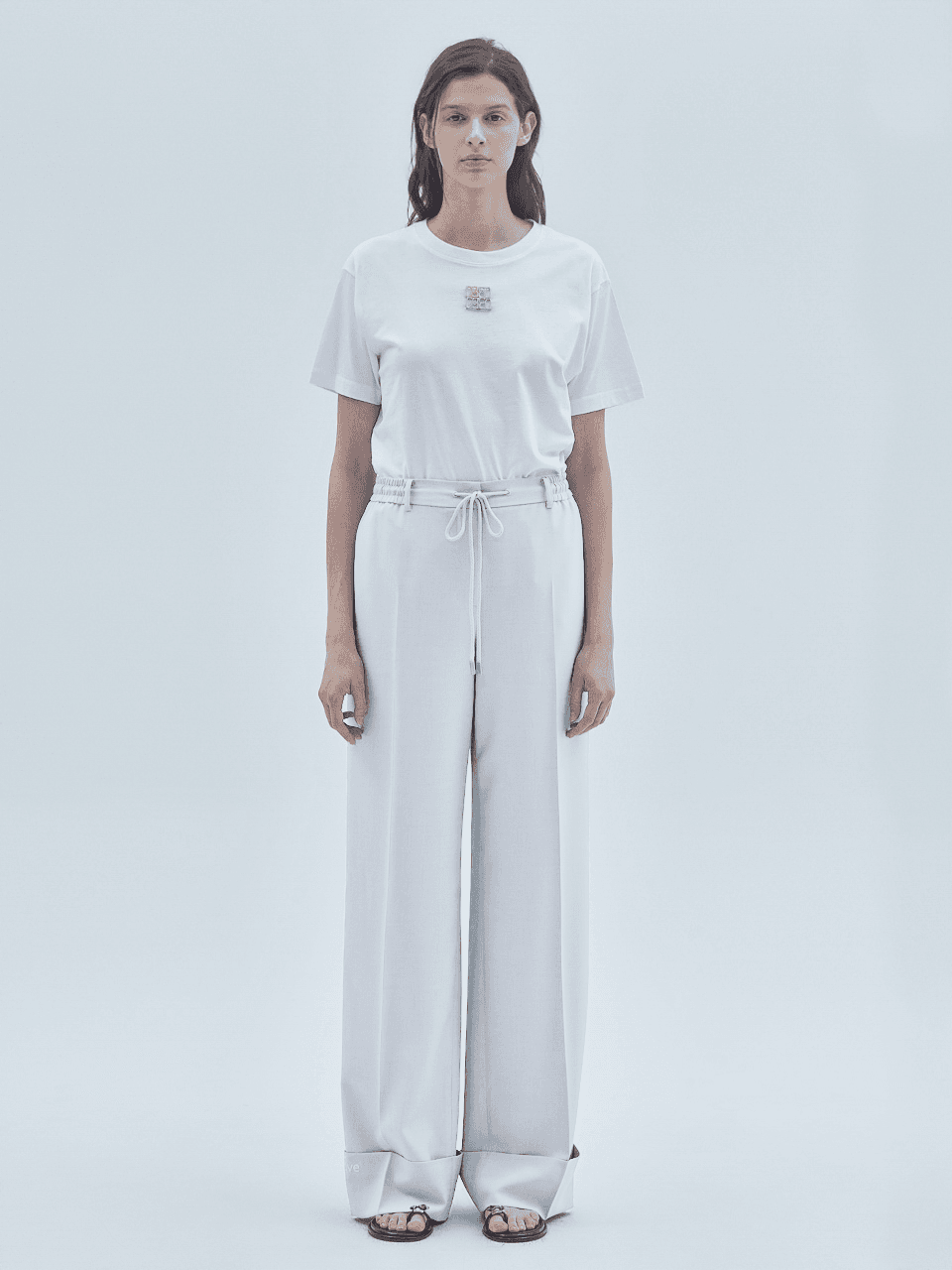 Believe Logo Roll-Up Banded Wide Slacks White — vue 1