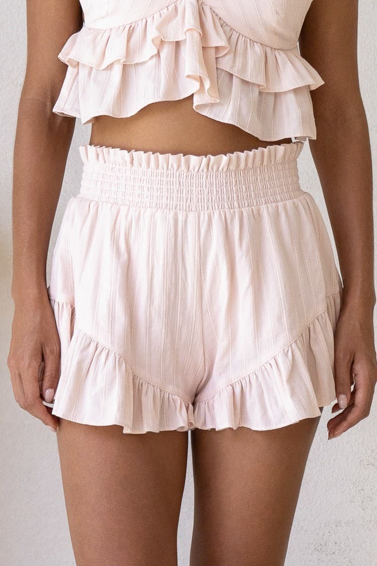 Sofia Pink Ruffled Cotton Shorts — vue 2