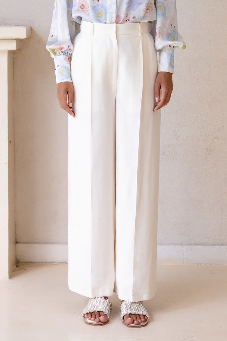 Skye Cream Wide-leg Bamboo Pants — vue 1