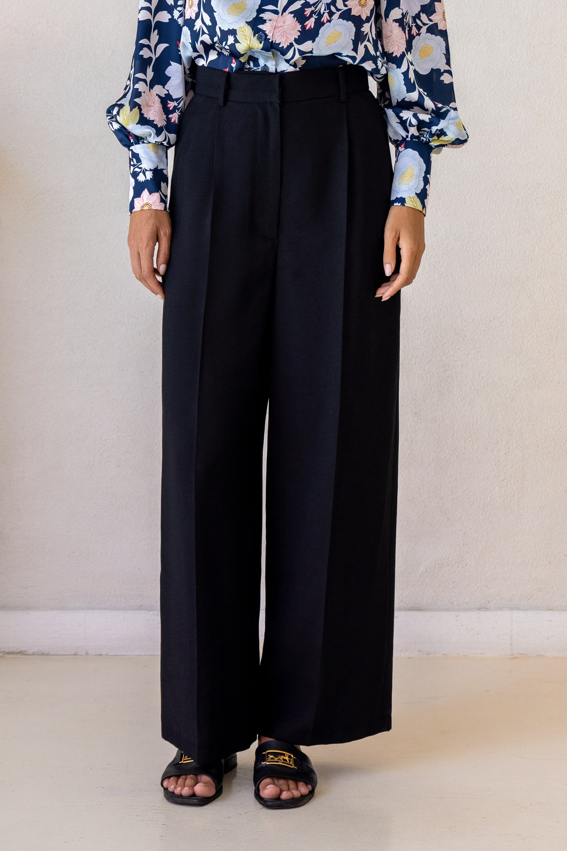 Skye Black Wide-leg Bamboo Pants
