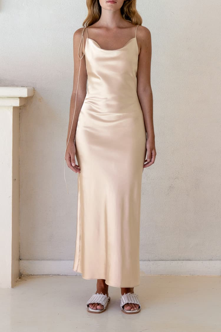Kristen Gold Satin Slip Dress — vue 3