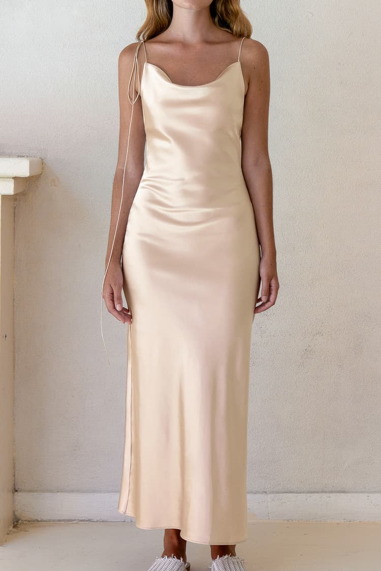 Kristen Gold Satin Slip Dress — vue 1