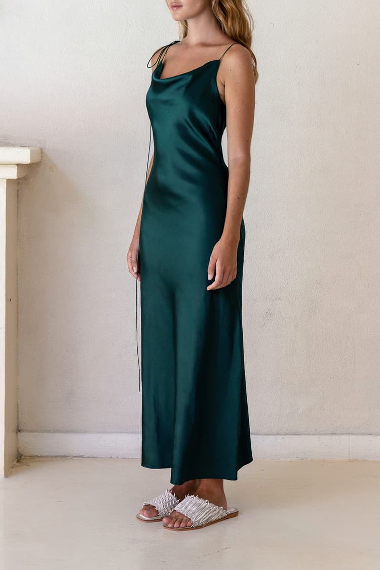 Kristen Green Satin Slip Dress — vue 4