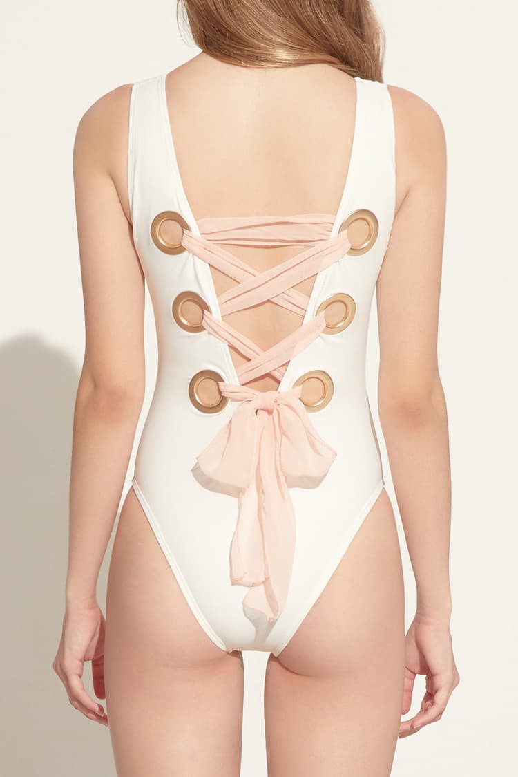 Sage White Lace-up Swimsuit — vue 6