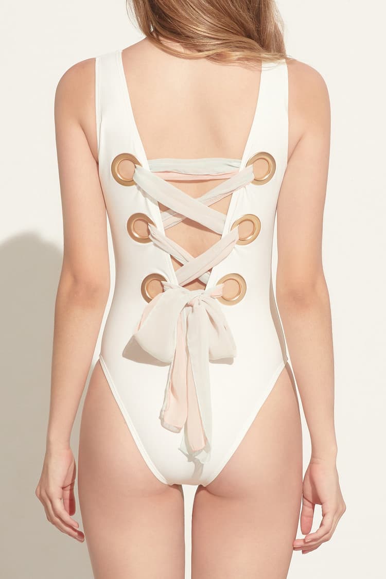 Sage White Lace-up Swimsuit — vue 1