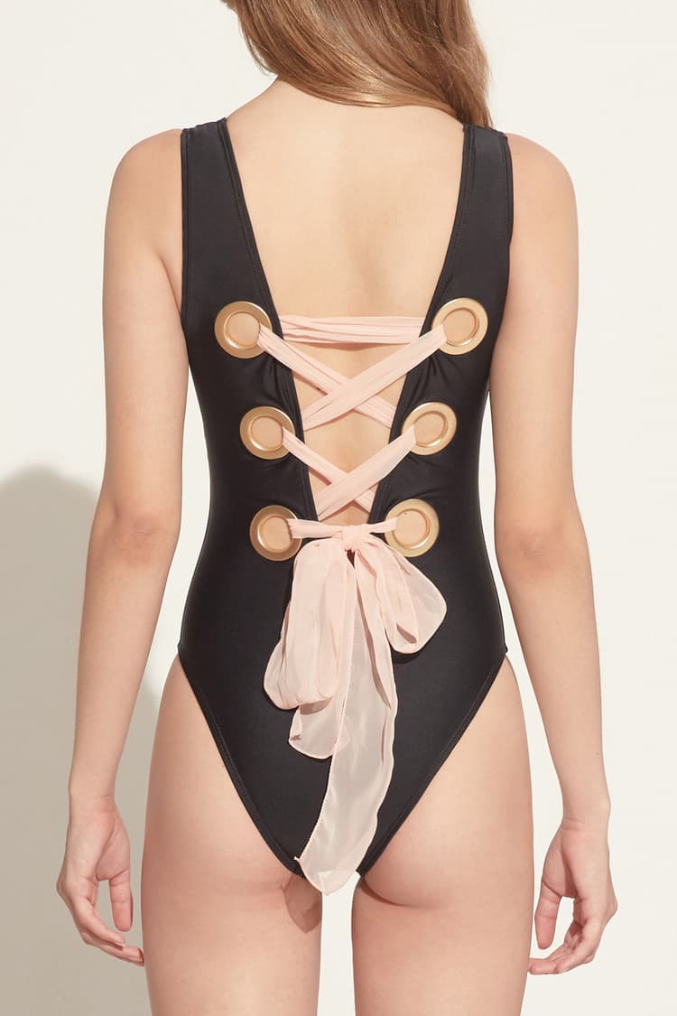 Sage Black Lace-up Swimsuit — vue 6