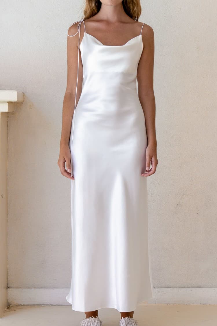 Kristen White Satin Slip Dress — vue 1