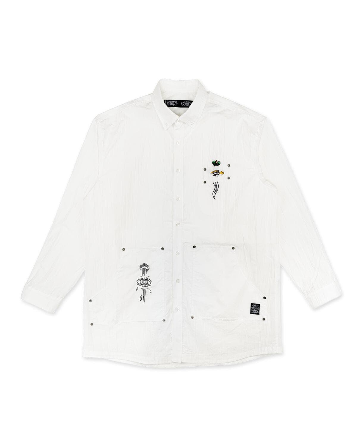 Pleated Signature Out-Pocket Shirt (White) — vue 4