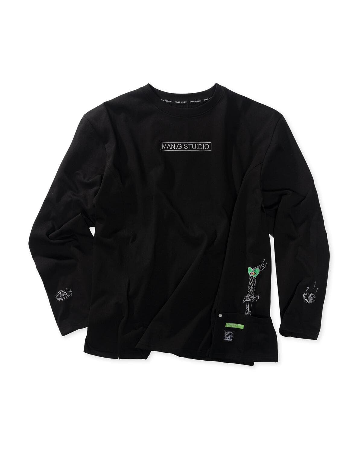 Pocket Point Slit Long Sleeve T-Shirt (Black) — vue 2