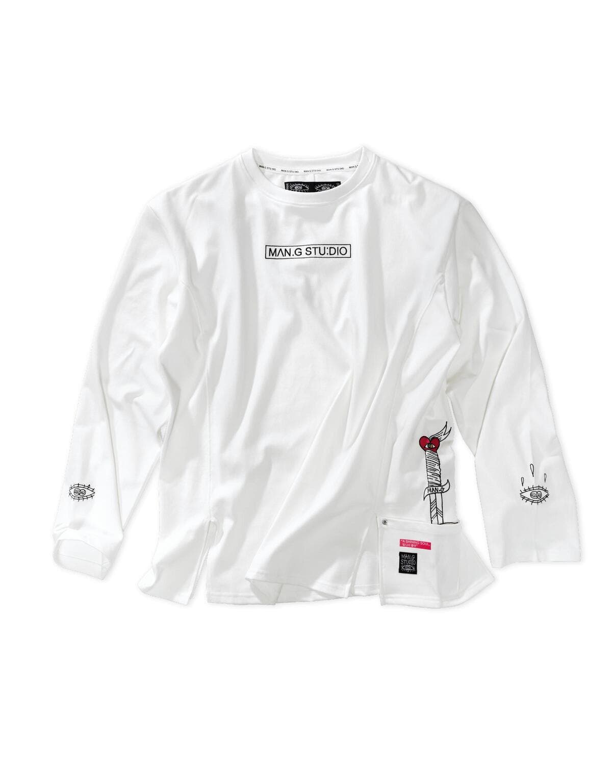 Pocket Point Slit Long Sleeve T-Shirt (White) — vue 2