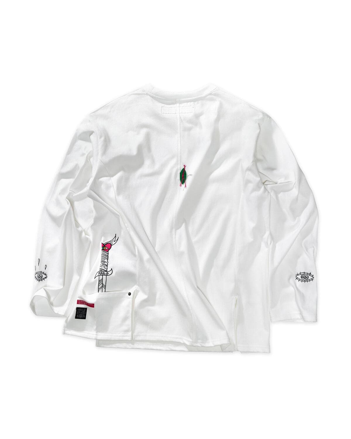 Pocket Point Slit Long Sleeve T-Shirt (White) — vue 3