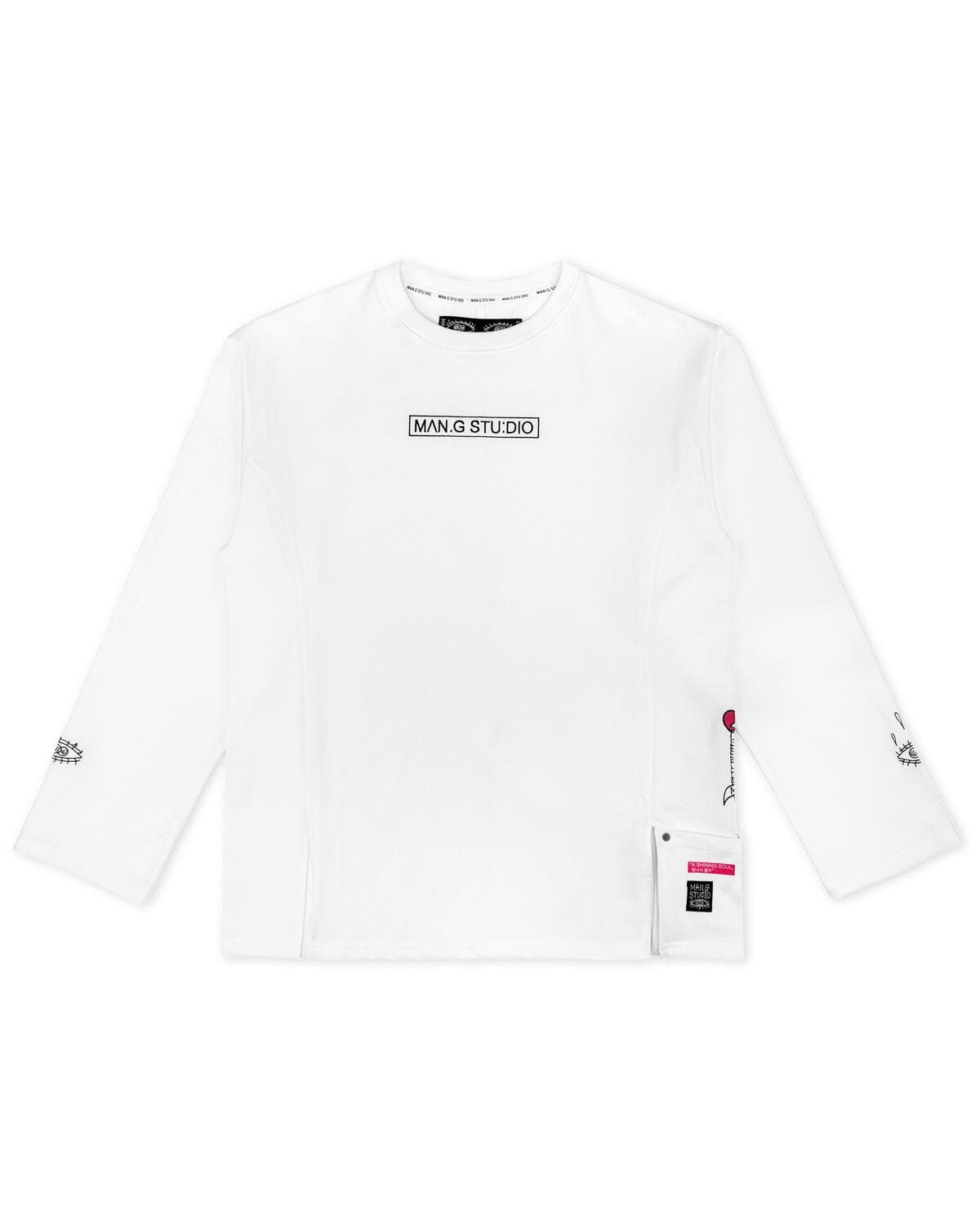 Pocket Point Slit Long Sleeve T-Shirt (White) — vue 4