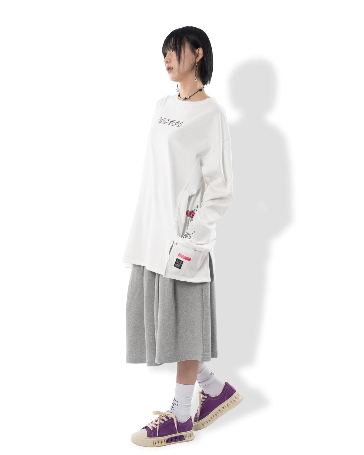 Pocket Point Slit Long Sleeve T-Shirt (White) — vue 7