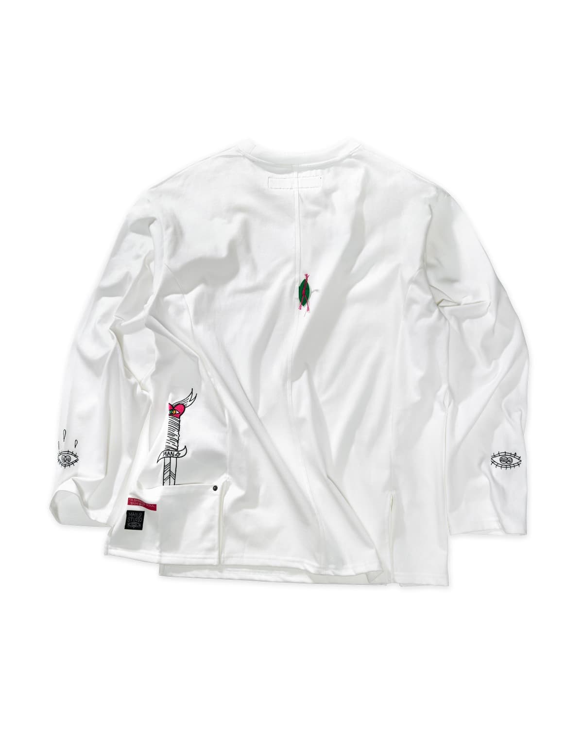 Pocket Point Slit Long Sleeve T-Shirt (White)