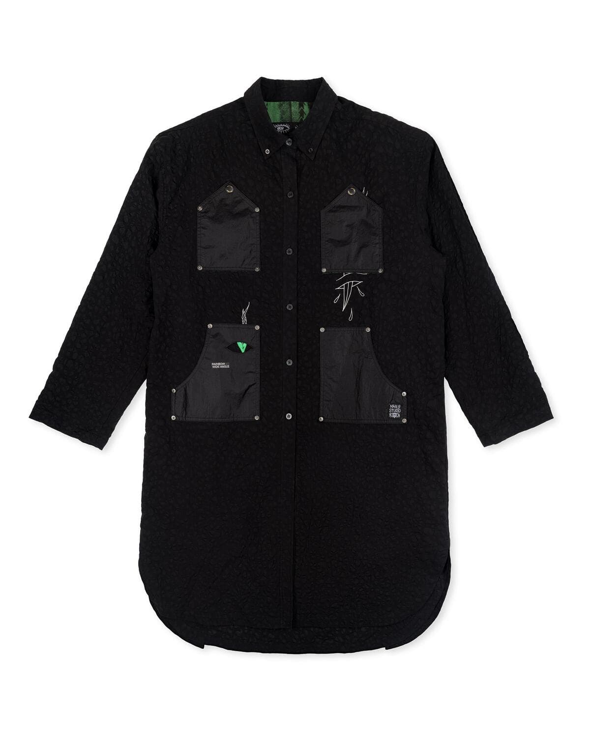Leopard Shirring Long Shirt Jacket (Black) — vue 4