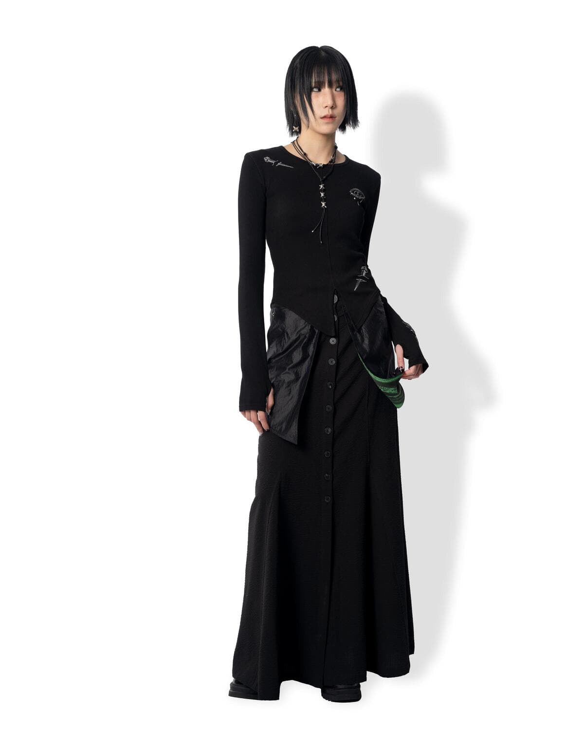 Mix Match Layered Long Skirt (Black) — vue 6