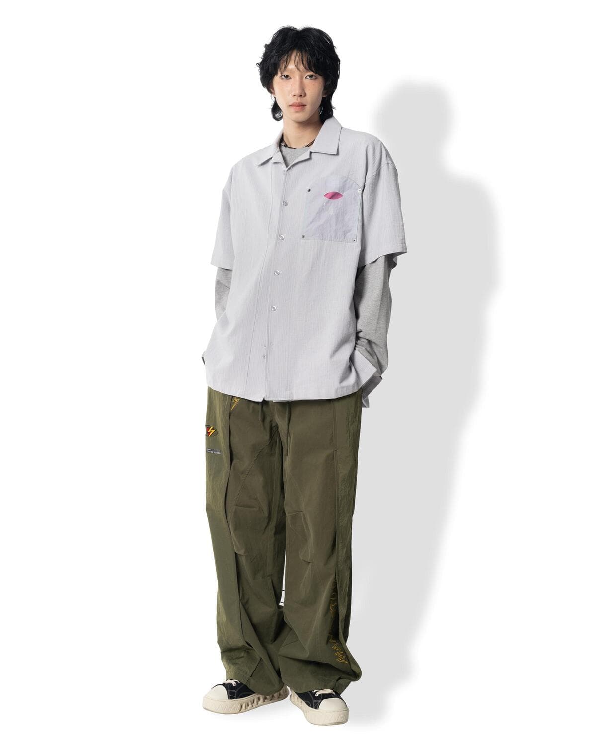 Folding Pocket Short-Sleeved Shirt (Gray) — vue 6