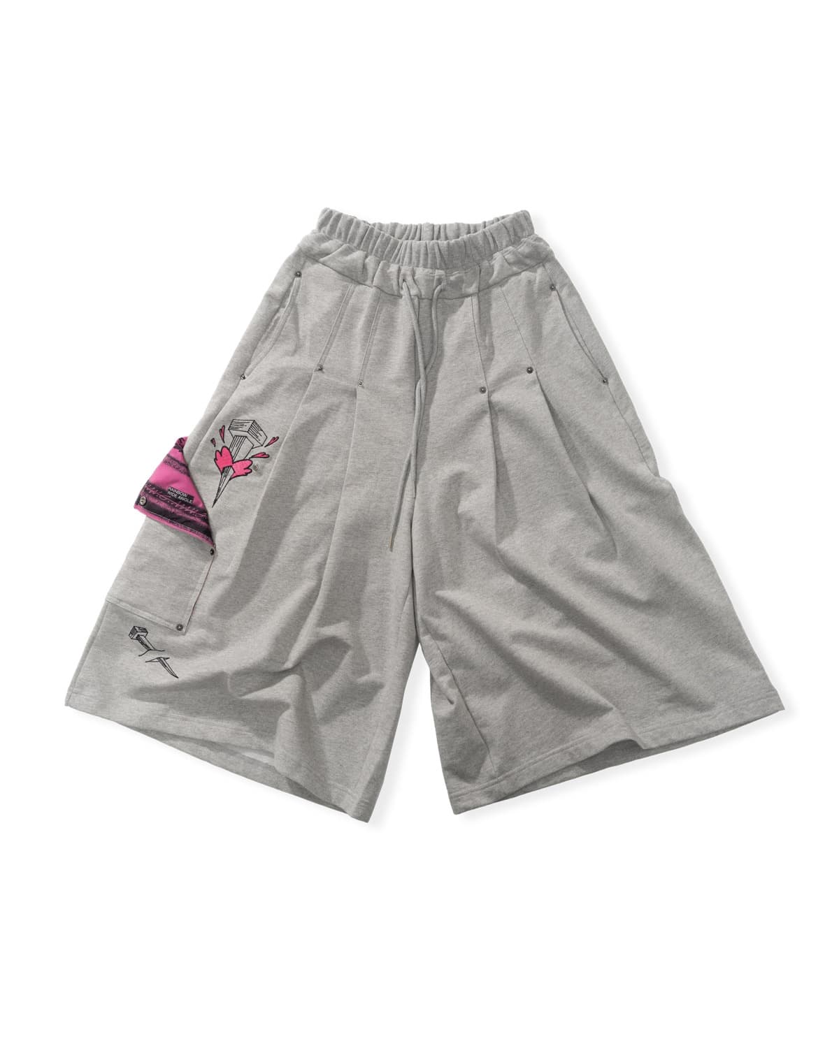 Knit Pin-tuck Bermuda Pants (Gray) — vue 1