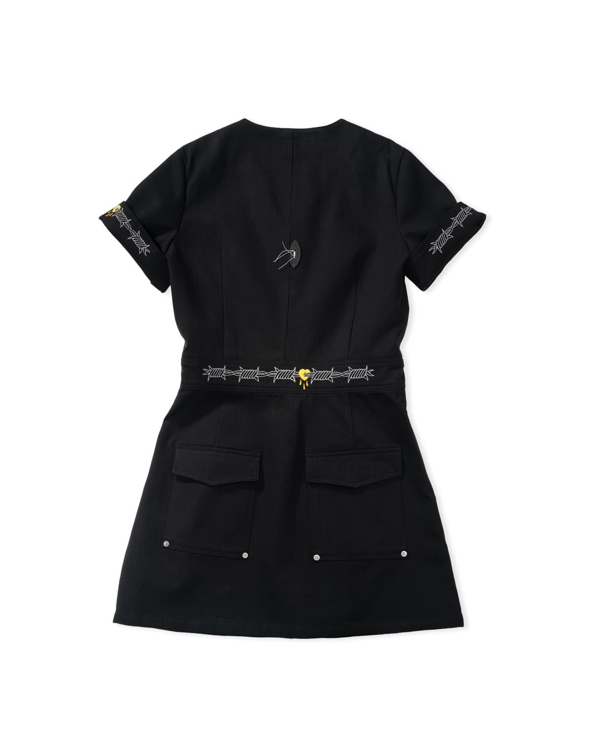 Slub V-neck Tab Dress (Black)