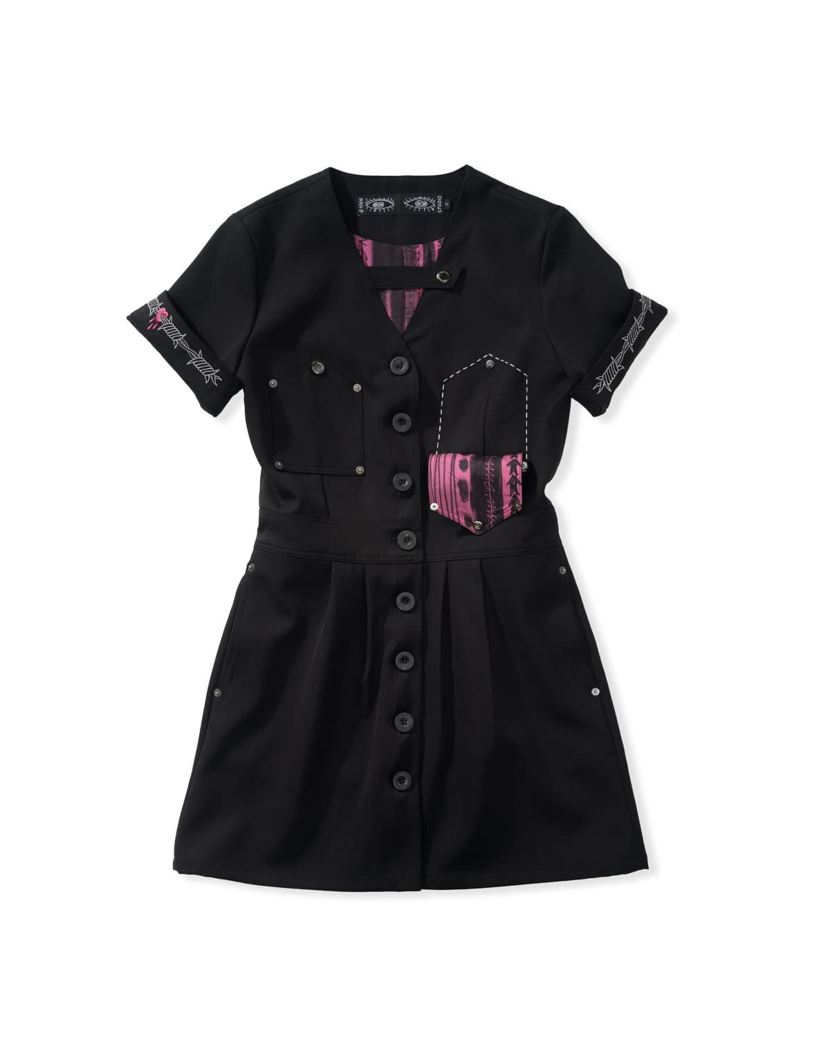 Drape V-neck Tab Dress (Black) — vue 1