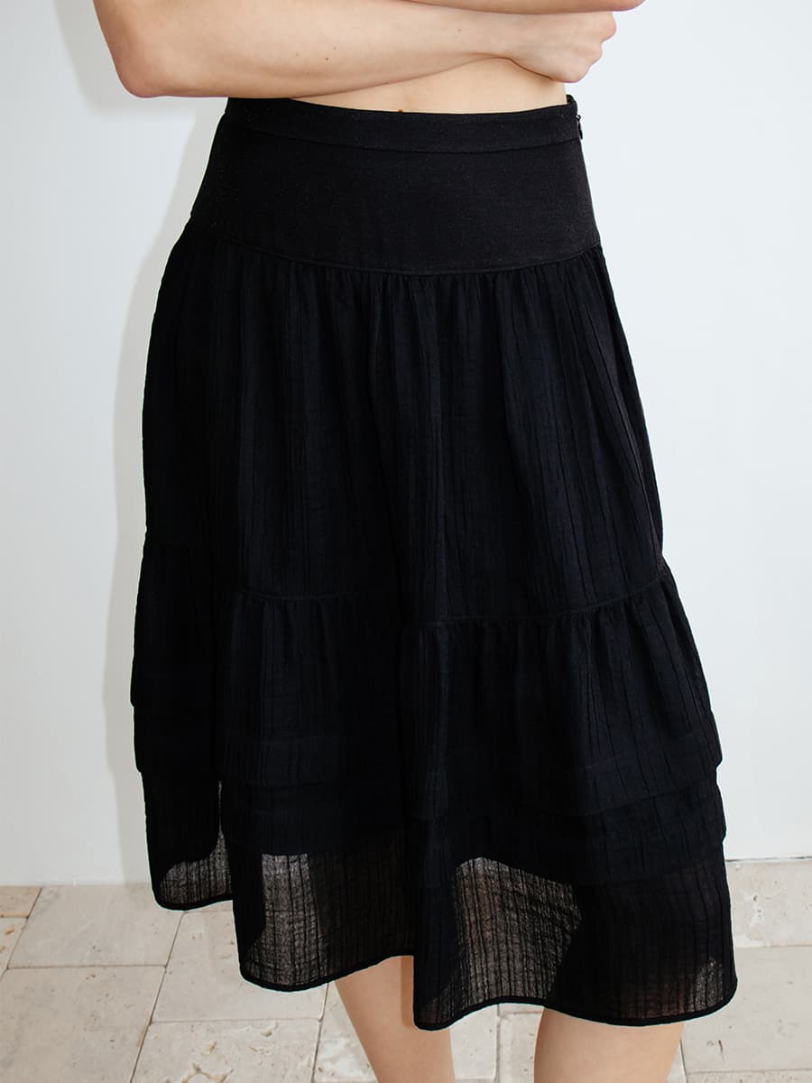 TIR SHEER TIERED MIDI SKIRT_BLACK — vue 8