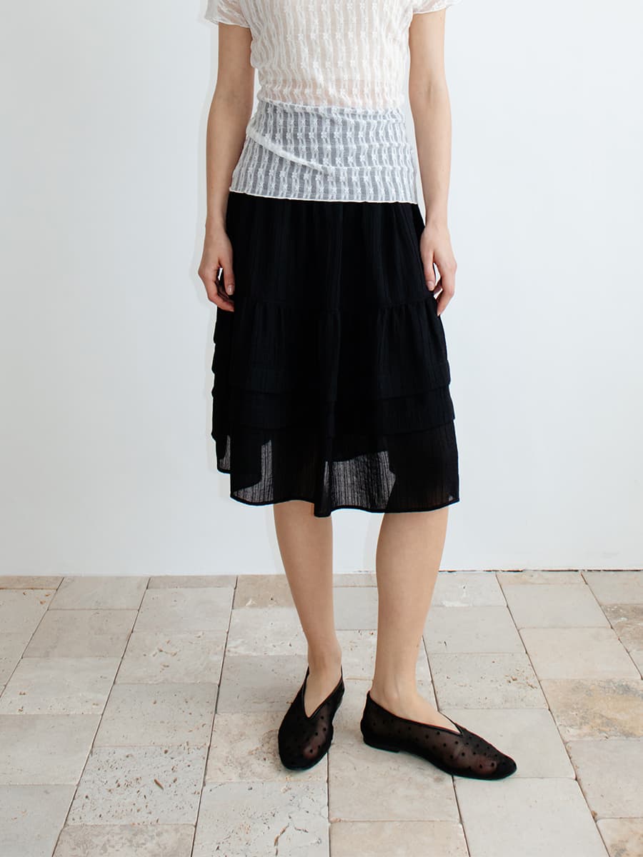 TIR SHEER TIERED MIDI SKIRT_BLACK — vue 1