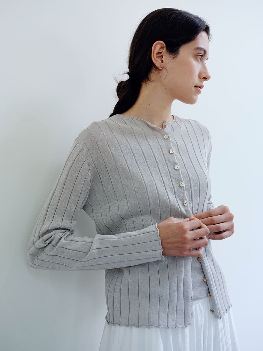 TIR RIB KNIT CARDIGAN & SLEEVELESS SET_ASH BEIGE — vue 2
