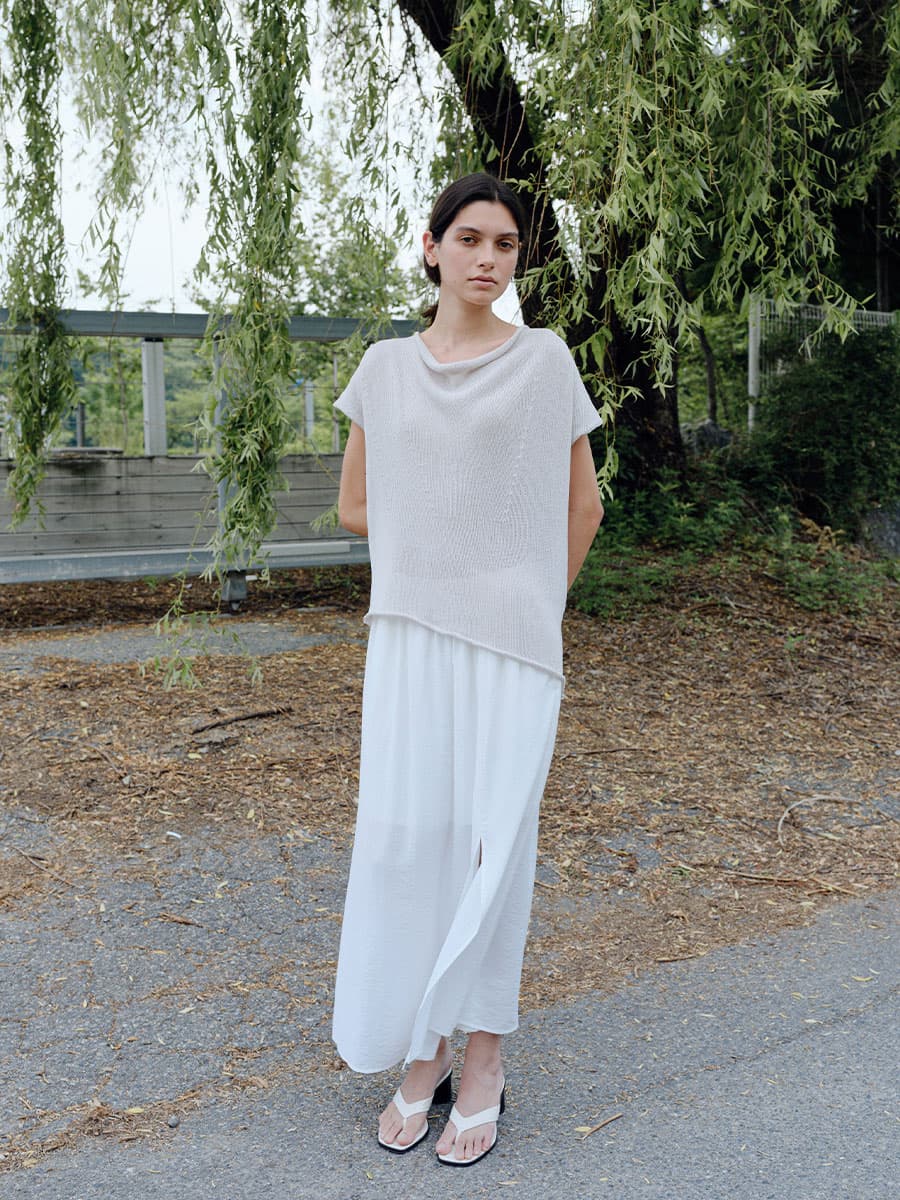TIR DRAPE NECK KNIT TOP_L-GREY — vue 1