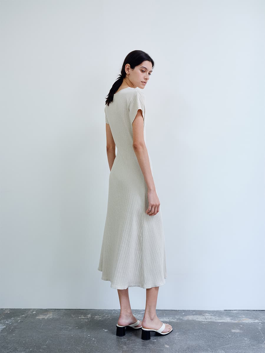 TIR ASYMMETRIC RIBBED COTTON DRESS_BEIGE — vue 11