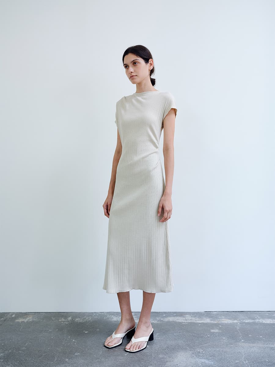 TIR ASYMMETRIC RIBBED COTTON DRESS_BEIGE — vue 4