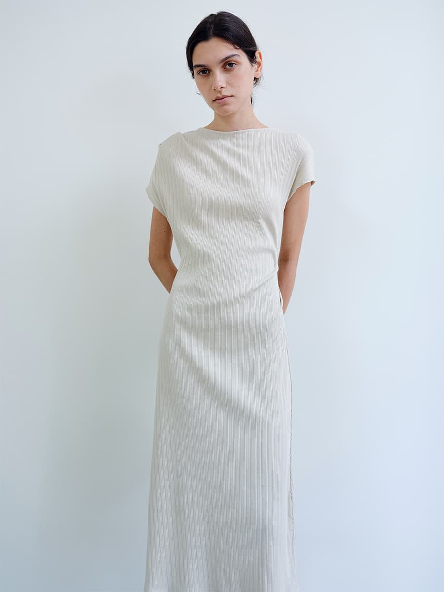 TIR ASYMMETRIC RIBBED COTTON DRESS_BEIGE — vue 8