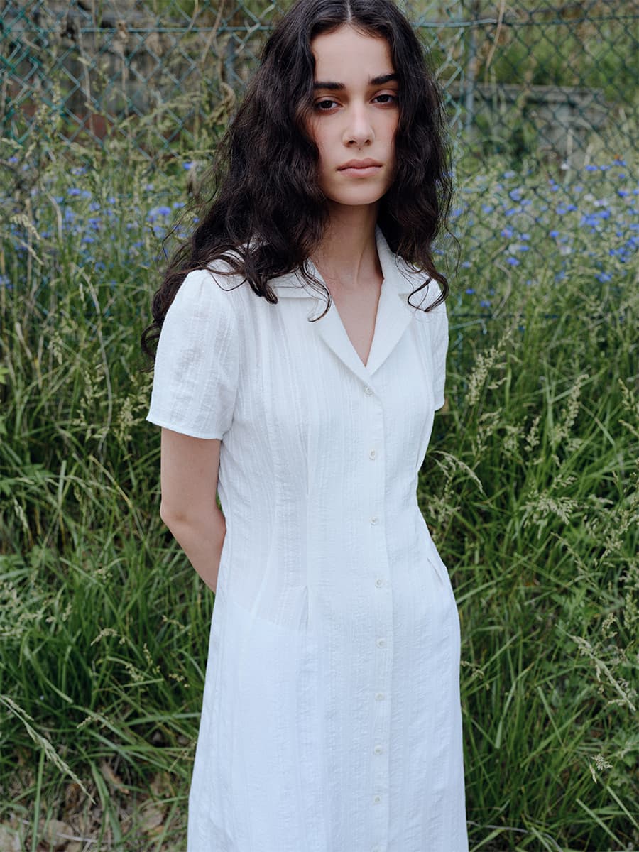 TIR OPEN COLLAR SHIRT DRESS_WHITE