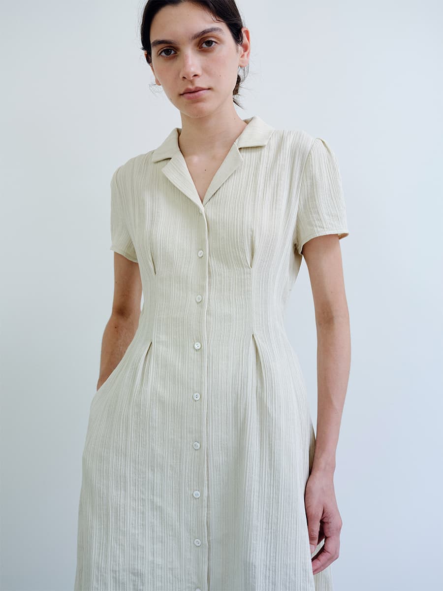 TIR OPEN COLLAR SHIRT DRESS_Y-BEIGE — vue 2