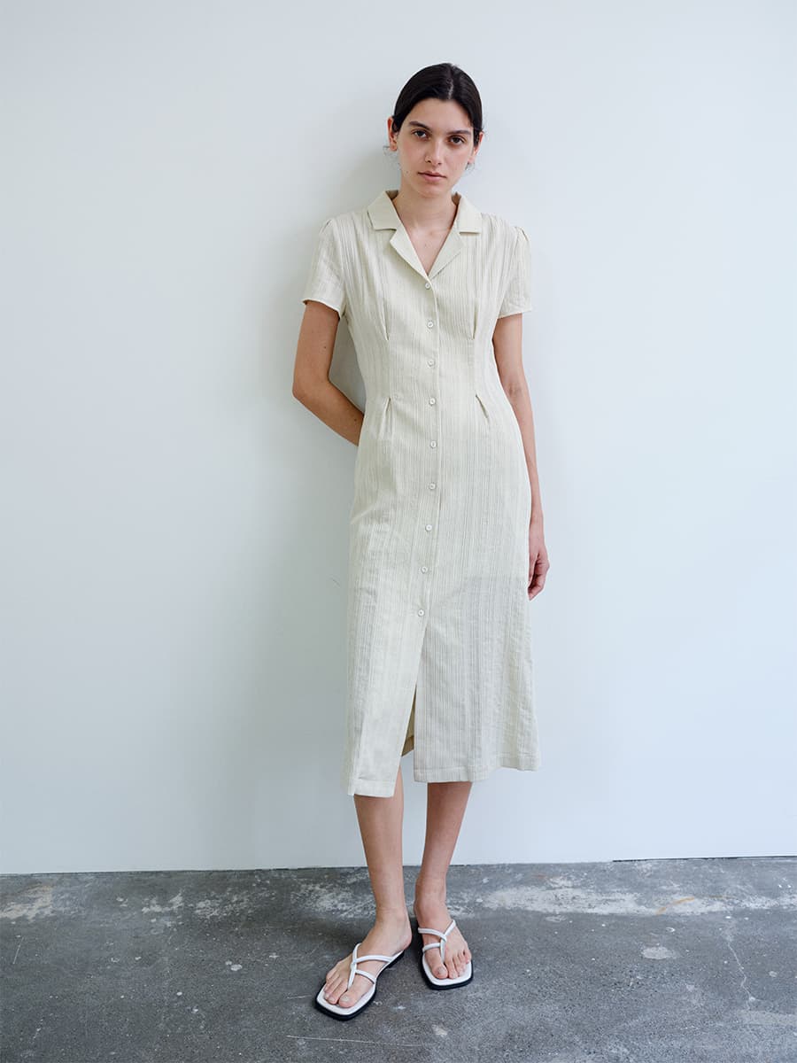 TIR OPEN COLLAR SHIRT DRESS_Y-BEIGE — vue 1