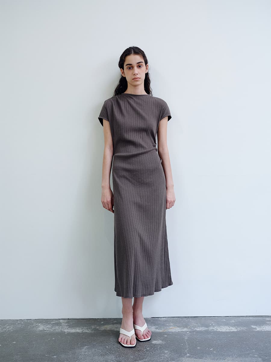 TIR ASYMMETRIC RIBBED COTTON DRESS_BROWN — vue 6
