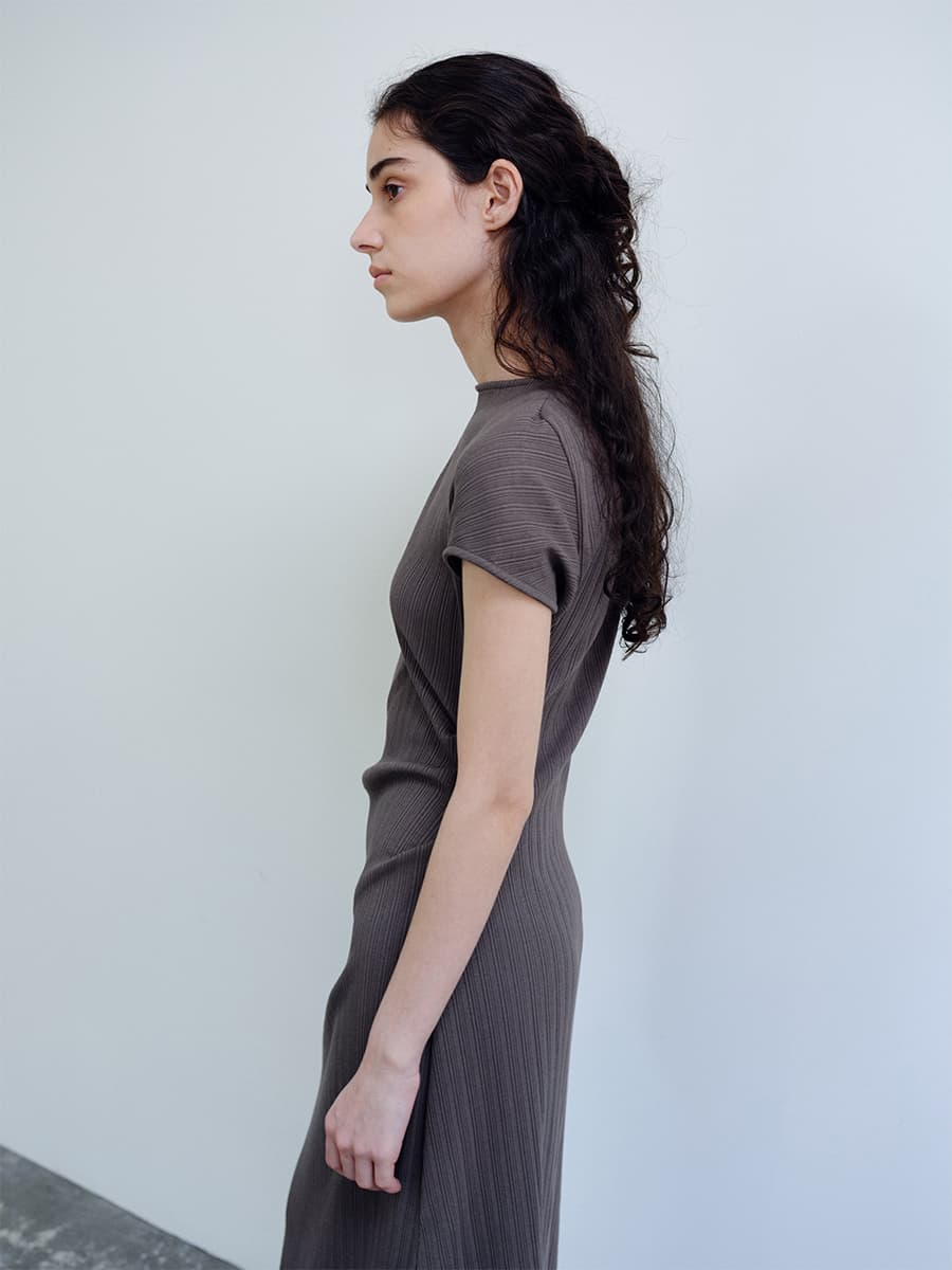 TIR ASYMMETRIC RIBBED COTTON DRESS_BROWN — vue 9