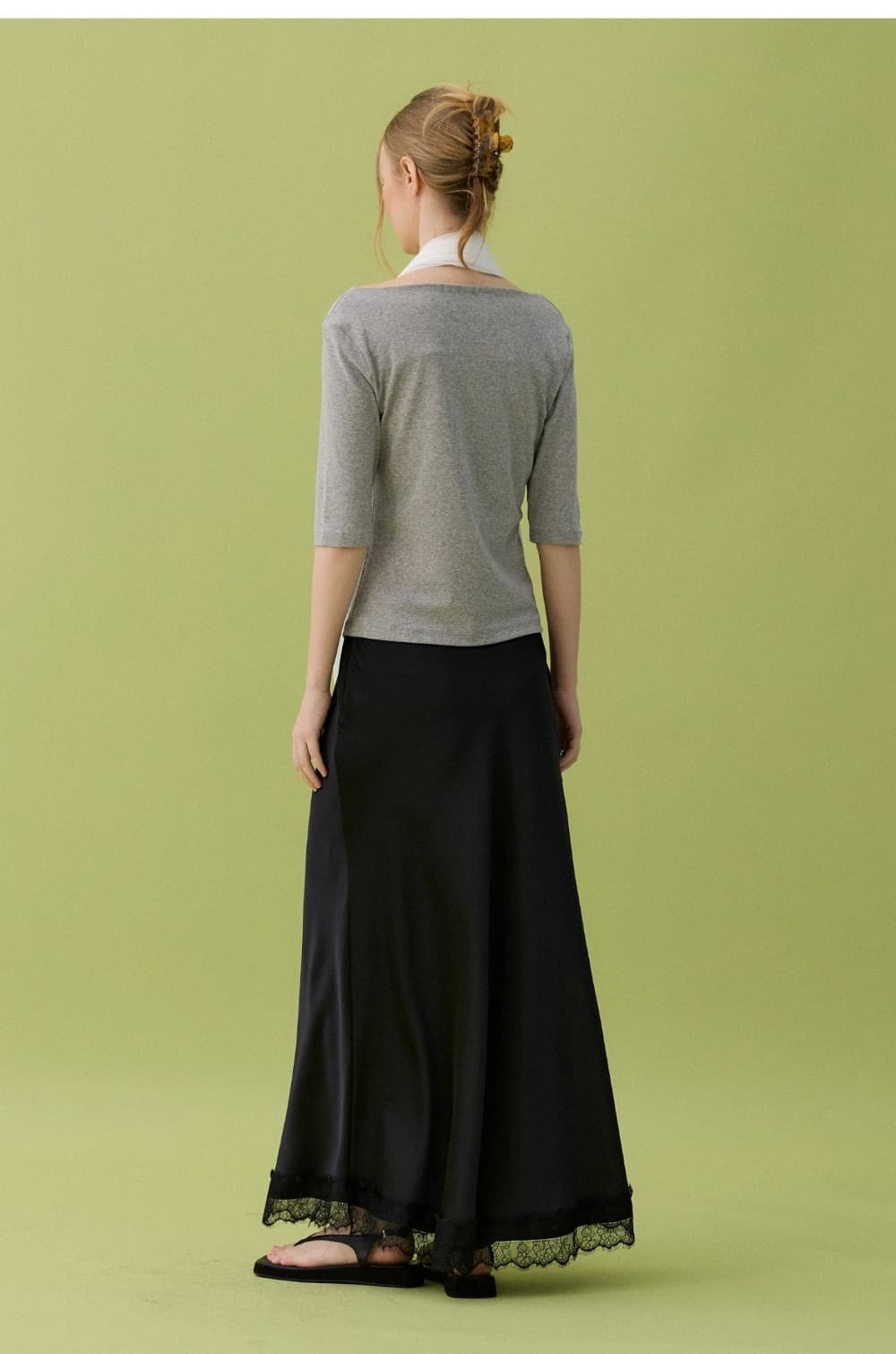 LEAF BOAT NECK T-SHIRT - GRAY — vue 4