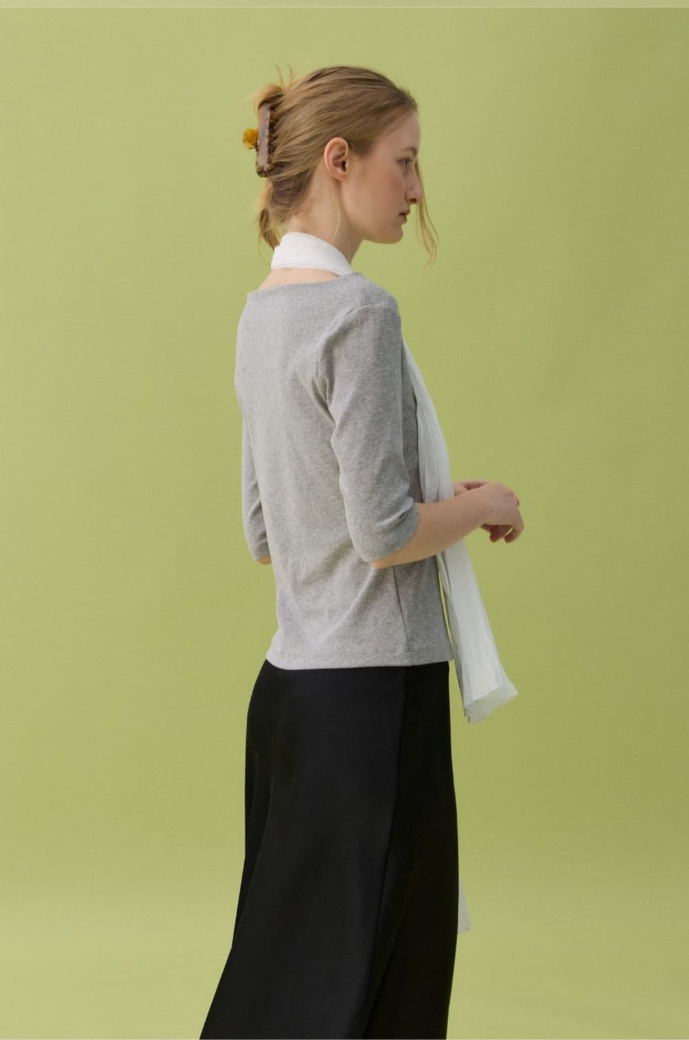 LEAF BOAT NECK T-SHIRT - GRAY — vue 5