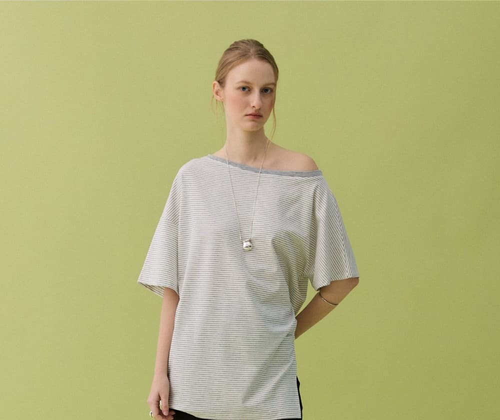 HAZE OFF-SHOULDER TEE - GRAY STRIPE — vue 10