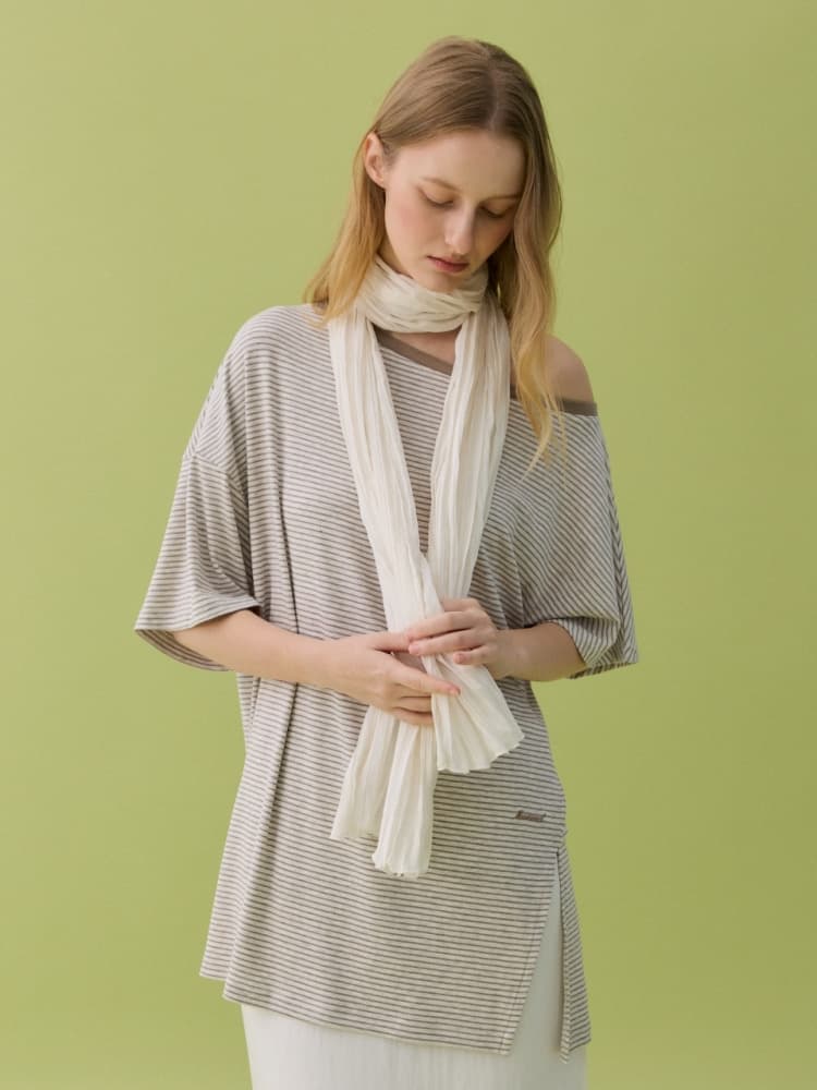 HAZE OFF-SHOULDER TEE - BROWN STRIPE — vue 1