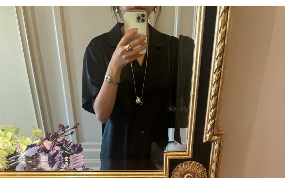 ETE SATIN HALF SHIRT - BLACK — vue 7