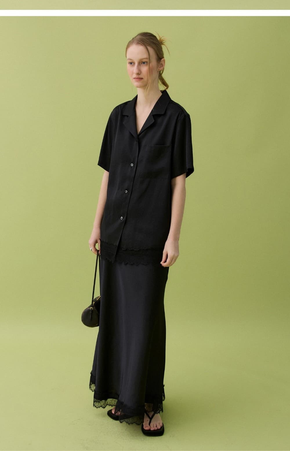 ETE SATIN LONG SKIRT - BLACK — vue 6