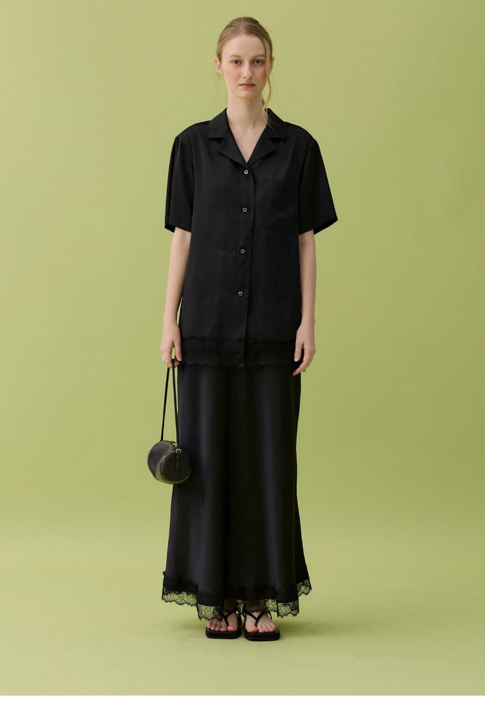 ETE SATIN LONG SKIRT - BLACK — vue 7