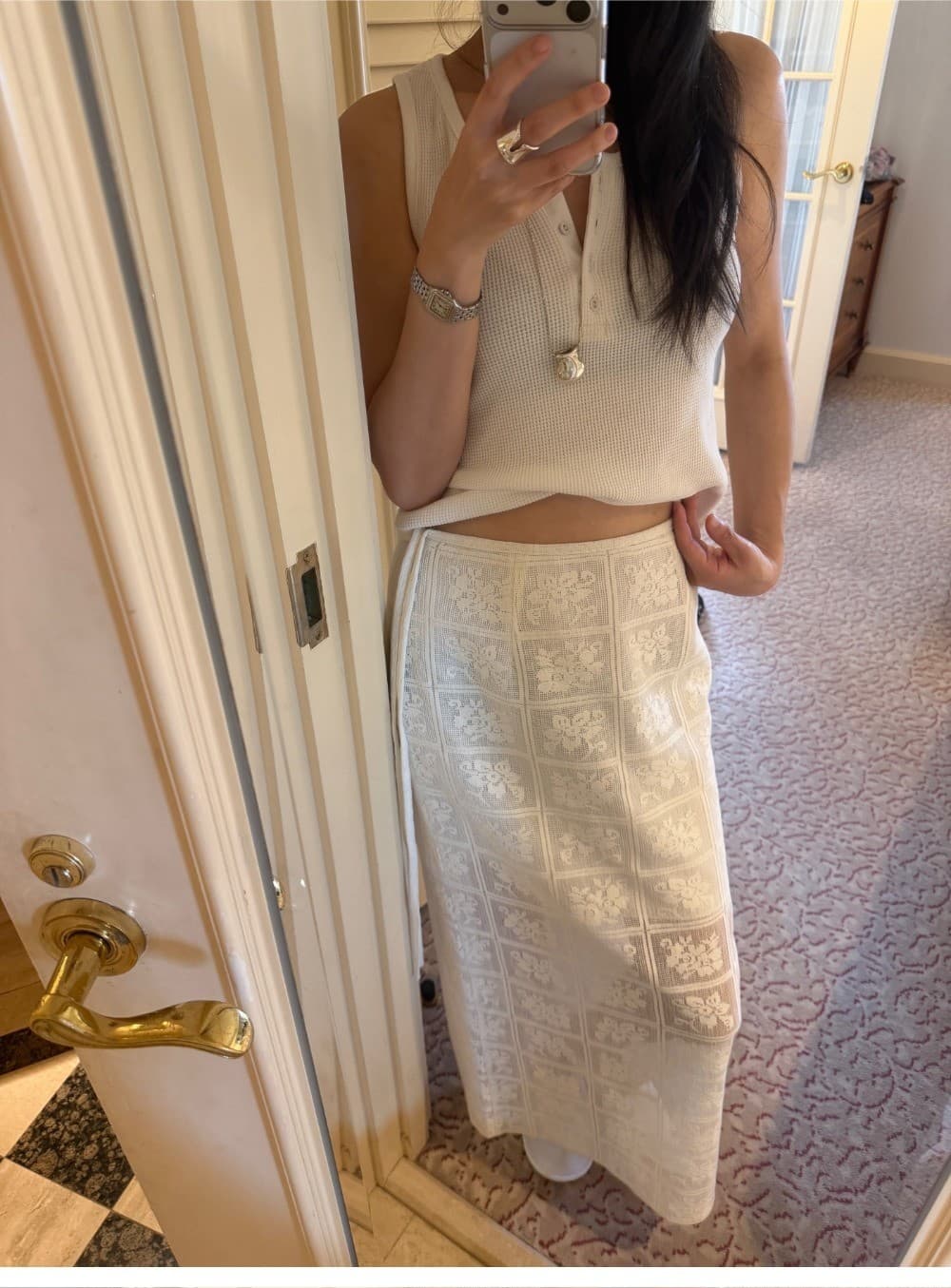 MOA LACE LONG SKIRT - CREAM — vue 2