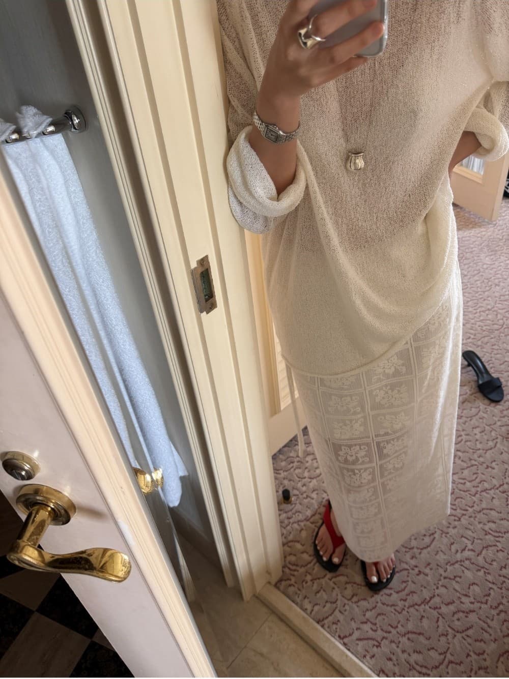 MOA LACE LONG SKIRT - CREAM — vue 3